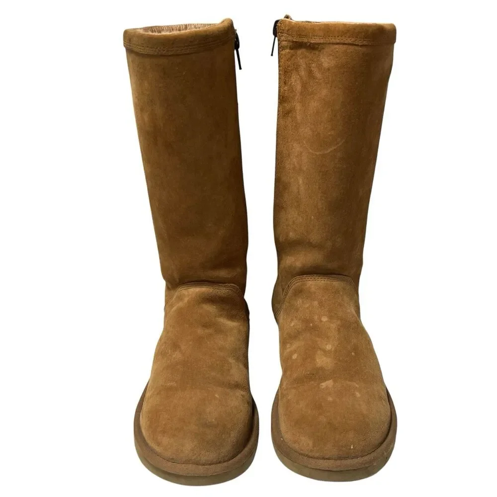 UGG Australia Kenly 1890 Winter Tall Chestnut Suede Side Zip Boots Womens Size 8